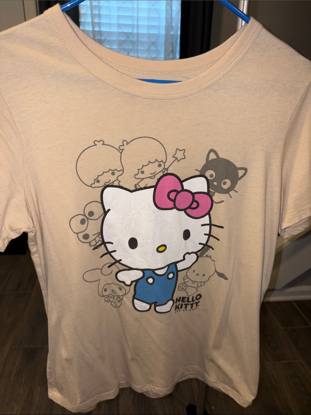 Hello Kitty and friends Beige Tee with Pink Bow and Blue Outfit L/XL